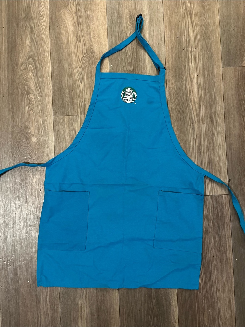 Starbucks Teal Blue Cotton Apron with Logo and Front Pockets
